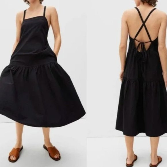 Everlane Dresses & Skirts - Everlane The Pinafore Black Square Neck Cotton Blend Tie Back Midi Dress 4
